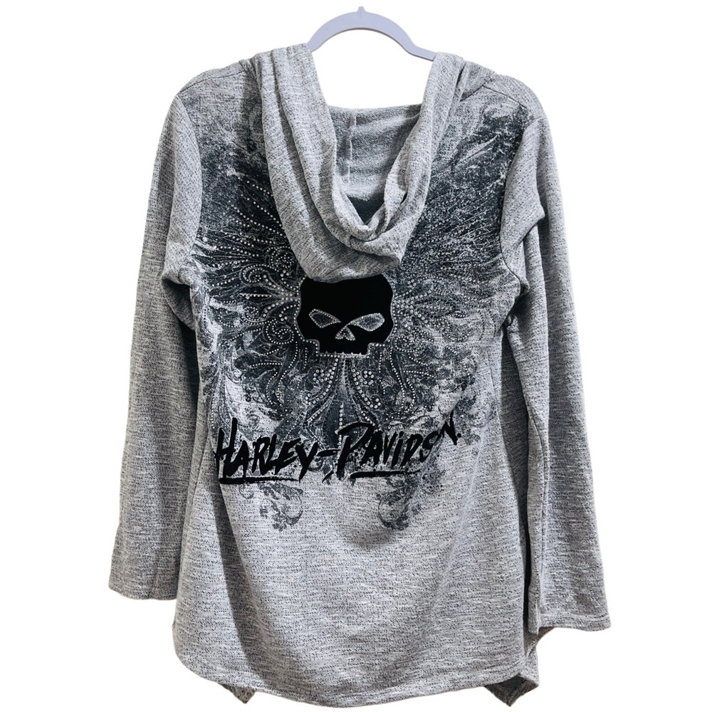 Harley Davidson Gray Hooded Open Cardigan Long Sleeve Size L/M